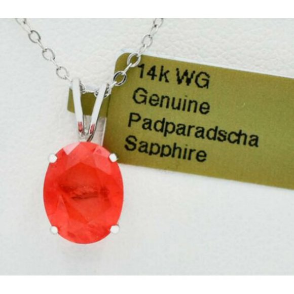 Genuine 2.70 Cts Padparadscha Sapphire Pendant 14k White Gold